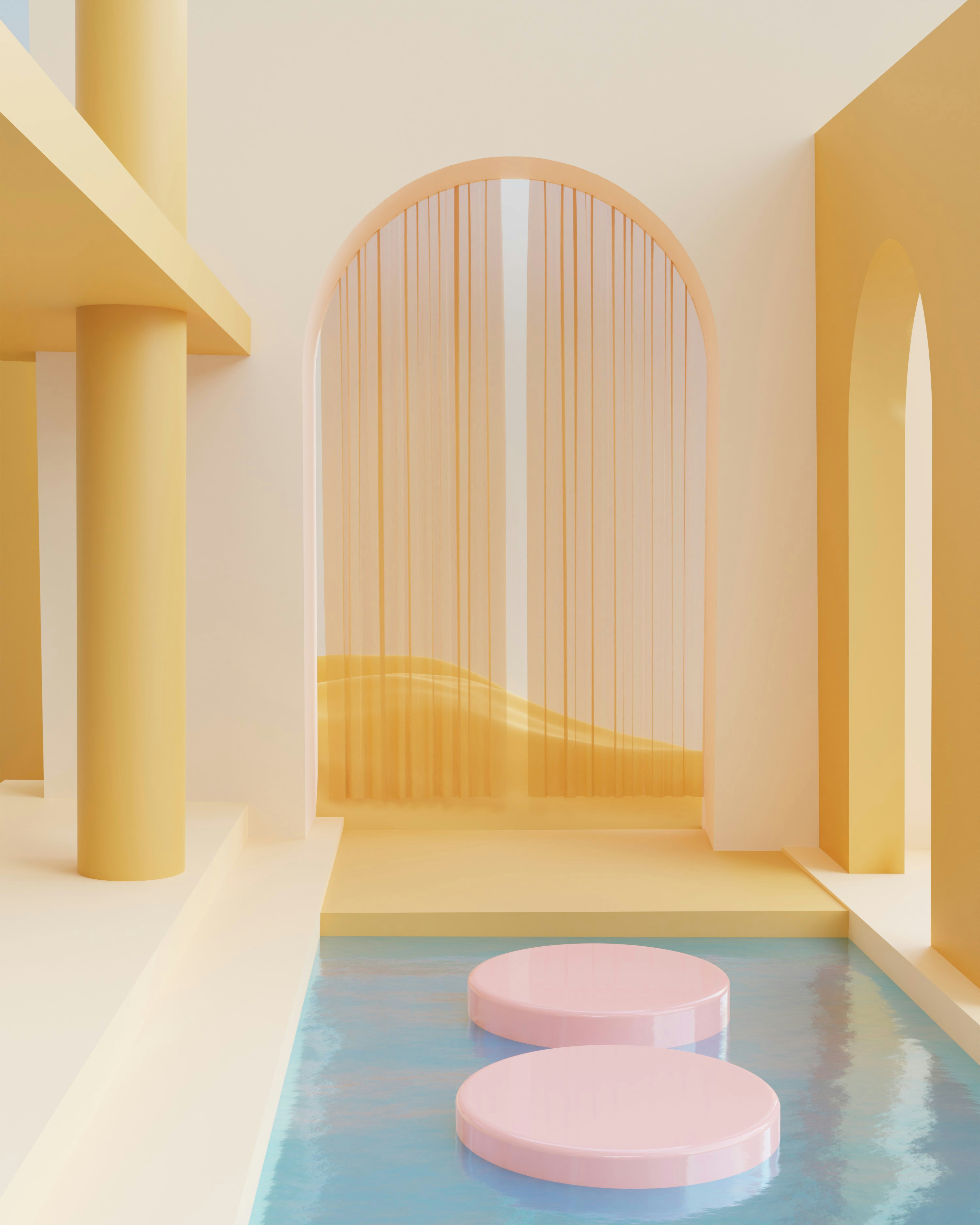 Yellow Indoor Water Feature